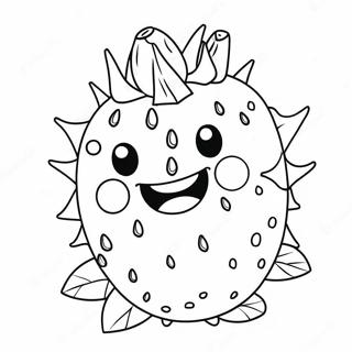 Kleurplaat van een Schattig Drakenfruit met een Glimlachend Gezicht | Draakfruit kleurplaat