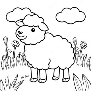 Fluffy Schaap in een Weide Kleurplaat | Schapen kleurplaat