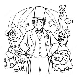P.T. Barnum met Circusdieren Kleurplaat | De Grootste Showman kleurplaat