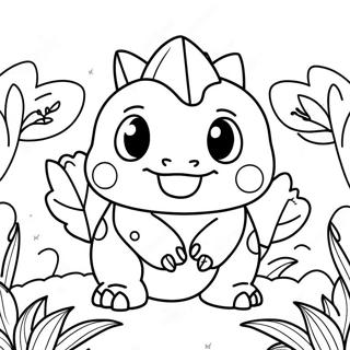 Schattige Ivysaur in een Tuin Kleurplaat | Ivysaur kleurplaat