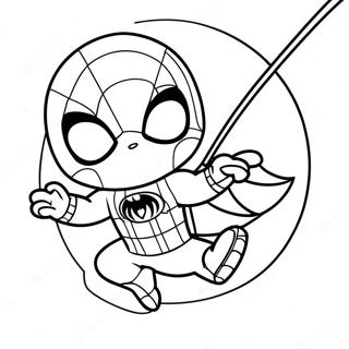 Chibi Spider-Man Swingend Kleurplaat | Chibi Marvel kleurplaat