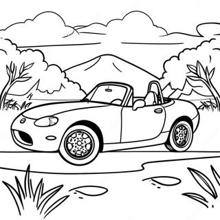 Mazda Miata in een Schilderachtig Landschap Kleurplaat | Miata kleurplaat