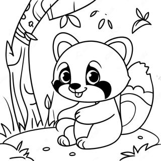 Schattige Rode Panda die met Bamboe Speelt Kleurplaat | Rode Panda kleurplaat