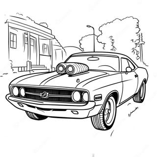 Kleurplaat van een Klassieke Muscle Car in Actie | Spierauto kleurplaat