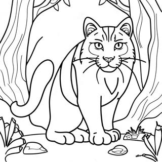 Majestueuze Wilde Kat in het Bos Kleurplaat | Wilde Kat kleurplaat