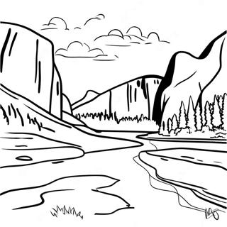 Majestueuze Yosemite Vallei Kleurplaat | Yosemite kleurplaat