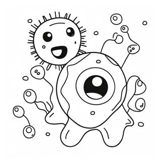Schattige Cartoon Bacteriën Kleurplaat | Bacteriën kleurplaat