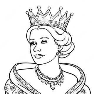 Elegante Koningin met Kroon Kleurplaat | Koningin kleurplaat