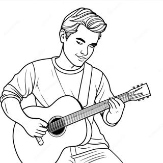 Zach Bryan Gitaar Spelend Kleurplaat | Zach Bryan kleurplaat