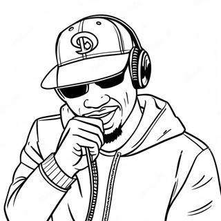 Kleurplaat van Coole Rapper met Microfoon | Rapper kleurplaat