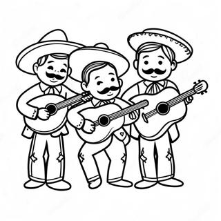 Kleurplaat van een Kleurrijke Mariachi Band die Instrumenten Speelt | Mariachi kleurplaat