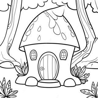 Gnome Huis in een Magisch Bos Kleurplaat | Kabouterhuis kleurplaat