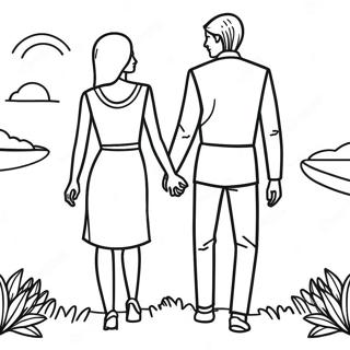 Romantisch Koppel Hand in Hand Kleurplaat | Romantisch Koppel kleurplaat
