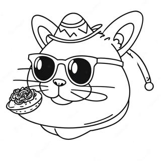Grappige Taco Kat met Zonnebril Kleurplaat | Taco Kat kleurplaat