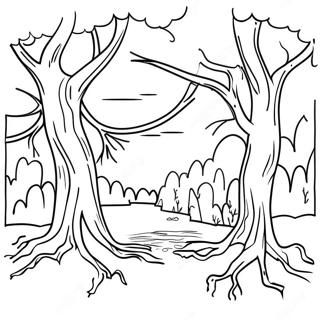 Sleepy Hollow Landschap Kleurplaat | Sluimerige Holte kleurplaat