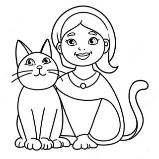 Grappige Tante met een Kat Kleurplaat | Tante kleurplaat