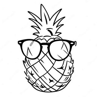 Schattige Kleurplaat van een Ananas met Zonnebril | Ananas kleurplaat