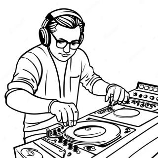 Kleurplaat van DJ die Muziek Mix | DJ kleurplaat