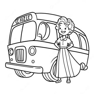 Mevrouw Frizzle in de Magische Schoolbus Kleurplaat | Magische Schoolbus kleurplaat
