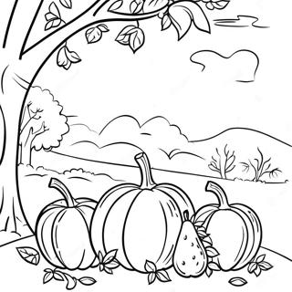Kleurige Herfst Oogst Scène Kleurplaat | Oogst kleurplaat