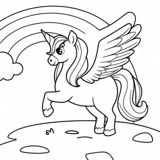 Magische Pegacorn in een Regenbooglandschap Kleurplaat | Pegacorn kleurplaat