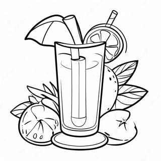 Tropische Cocktail met Fruit Garnituur Kleurplaat | Cocktail kleurplaat