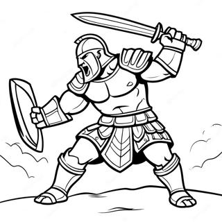 Fierce Gladiator in Gevecht Kleurplaat | Gladiator kleurplaat