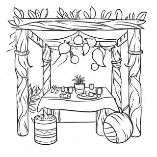 Feestelijke Sukkah met Versieringen Kleurplaat | Soekka kleurplaat