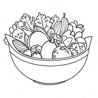 Kleurige salade kom kleurplaat | Salade kleurplaat