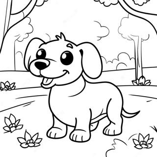 Speelse Dachshund in een Park Kleurplaat | Teckel kleurplaat