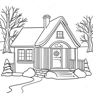 Winter Huis Scene Kleurplaat | Winterhuis kleurplaat