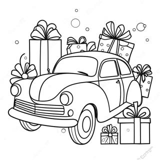 Feestelijke Kerstauto met Cadeaus Kleurplaat | Kerstauto kleurplaat