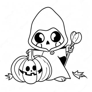 Schattige Grim Reaper met een Pompoen Kleurplaat | Grim Reaper kleurplaat