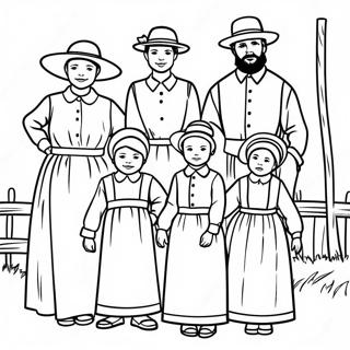 Amish Familie in Traditionele Kleding Kleurplaat | Amish kleurplaat