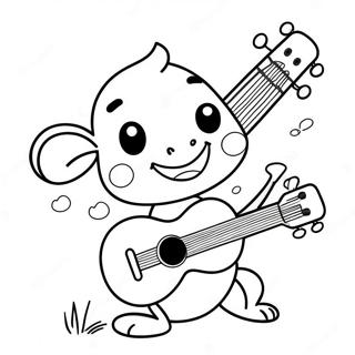 Schattige Cartoon Ukulele Kleurplaat | Ukulele kleurplaat