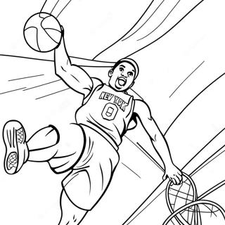 Kleurplaat van een speler van de New York Knicks die dunket | Knicks kleurplaat
