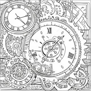 Steampunk Tandwiel en Klok Kleurplaat | Steampunk kleurplaat