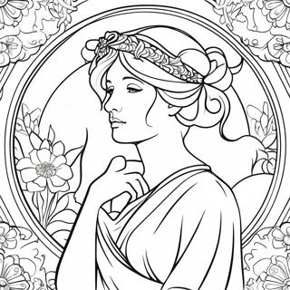 Elegante Alphonse Mucha Dame Kleurplaat | Alphonse Mucha kleurplaat
