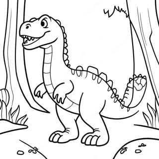 Vriendelijke Allosaurus in een Bos Kleurplaat | Allosaurus kleurplaat