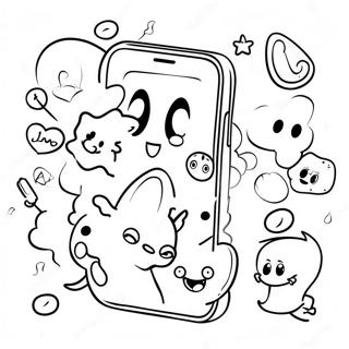 Schattige iPhone 12 met Cartoon Figuren Kleurplaat | iPhone 12 kleurplaat