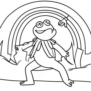 Kermit Zingt in een Regenboog Kleurplaat | Kermit kleurplaat