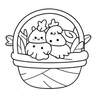 Kleurrijke Peeps in een Mand Kleurplaat | Peeps kleurplaat