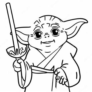 Grappige Yoda met Lichtzwaard Kleurplaat | Yoda kleurplaat