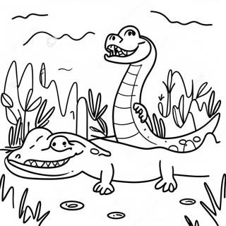 Moeras Scène met Alligators Kleurplaat | Moeras kleurplaat