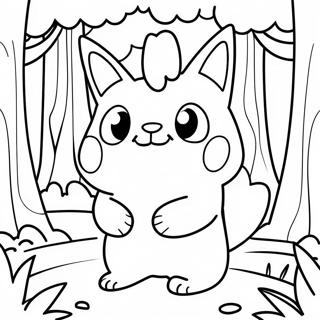 Schattige Fakemon in een Bos Kleurplaat | Fakemon kleurplaat