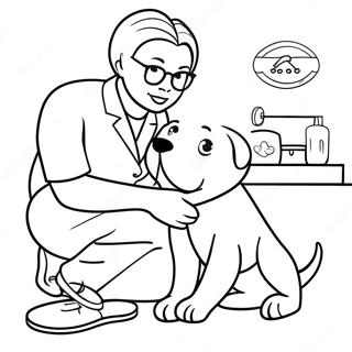 Dierenarts Assistent Zorgt voor een Puppy Kleurplaat | Dierenarts Technicus kleurplaat
