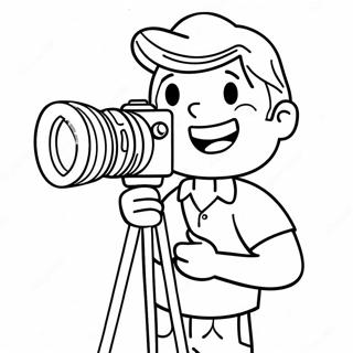 Opgewonden Cameraman met Camera Kleurplaat | Cameraman kleurplaat