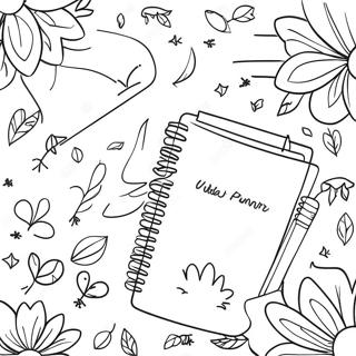 Schattige Planner met Bloemen Kleurplaat | Planner kleurplaat