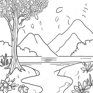 Pointillisme Natuur Scène Kleurplaat | Pointillisme kleurplaat