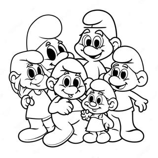 Gelukkige Smurf Familie Kleurplaat | Smurfen kleurplaat